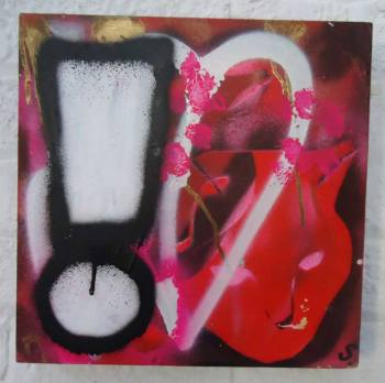 EXCLAIMING ON A CAT - New layers, more exclaiming, December 28th 2013. (30cm x 30cm, acrylic, spray paint on deep edge box canvas)
