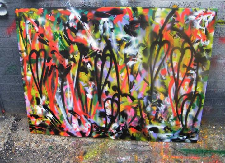 LEAVES (spray paint on recycled canvas - August 7th 2013)