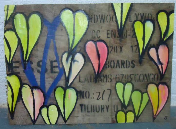 Feb 1st 2014. growth on that piece of packing case from the Congo via Tilbury Dock, found in Vyner Street last week... Probably heading for a car park in Soho tomorrow and the Chinese Open... something like 100sm x 80cm