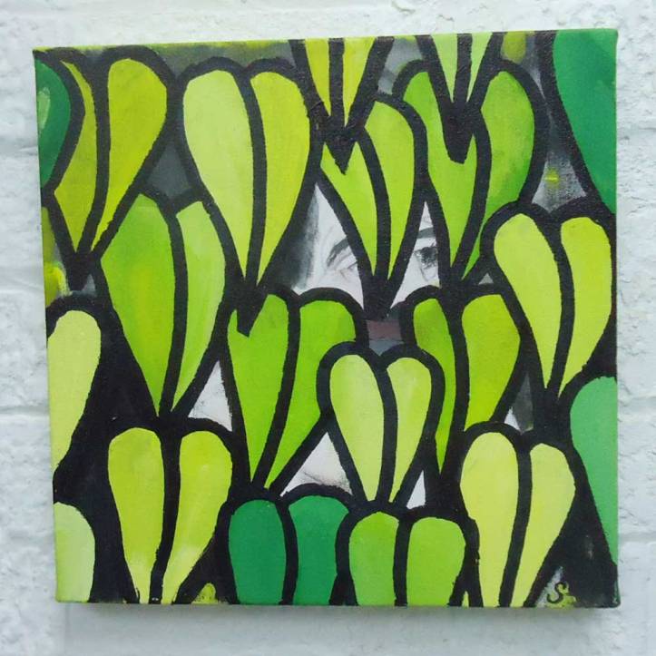 Don't Know Who He Was? -Acrylic, marker pen on found deep edge canvas 30cm x 30cm (Feb 2014)