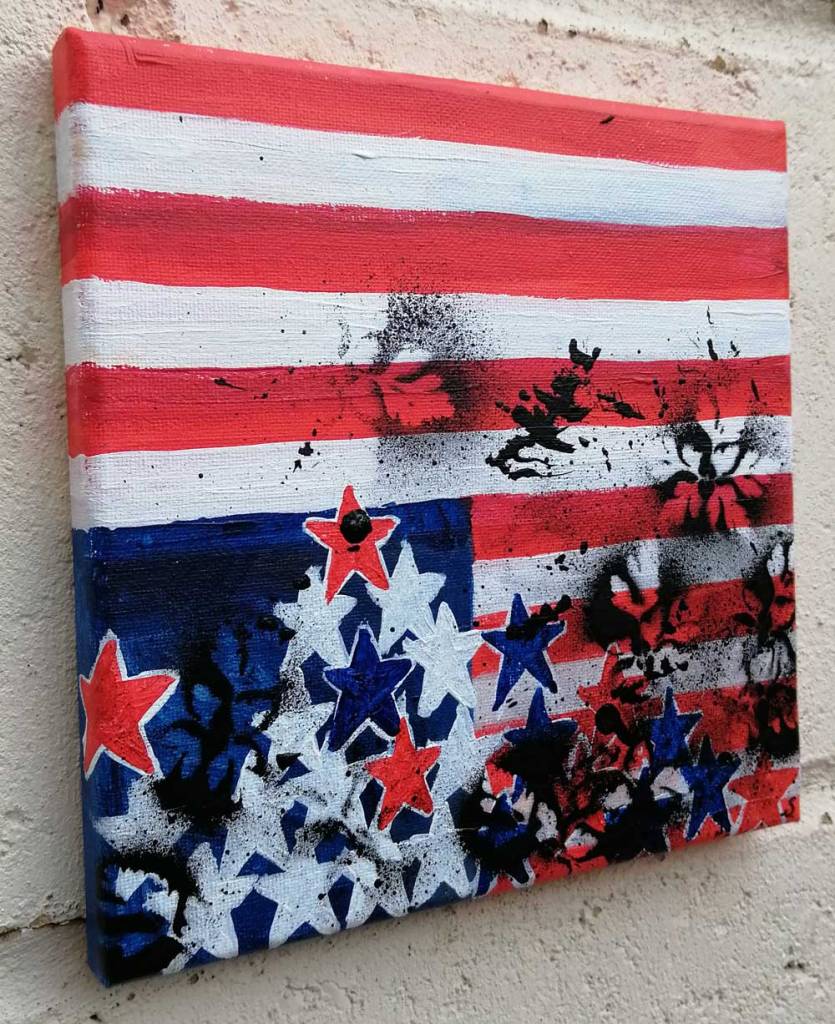 "Untitled - Stripes No15" (November 2020) - Acrylic, gloss varnish on canvas, 20cm x 20cm x 1cm